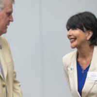 President Mantella talking with President Emeritus Tom Haas